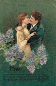 Romantic Couple In Love Kissing Embossed Vintage Postcard 08.35