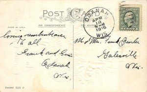 Holiday  EASTER GREETING  Chick & Lilies   1916 Lightly Embossed Postcard