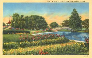 United States Detroit Michigan Belle Isle Beauty Spot Linen Postcard