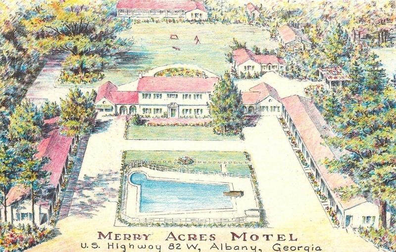 Albany Georgia~Merry Acres Motel~Artist Conception~~1950s Postcard