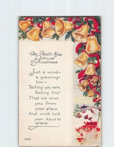 Postcard I Miss You Greeting Card with Poem and Christmas Art Print