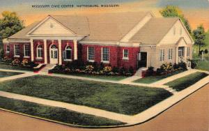 HATTIESBURG, MI Mississippi     CIVIC CENTER     c1940's Linen Postcard