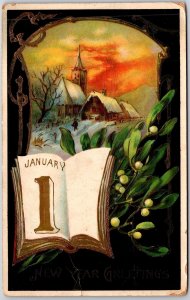 1912 January 1 Book Page Turn Landscape Home At Sunset Posted Postcard