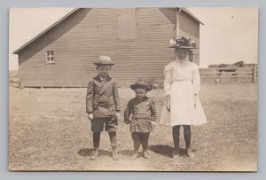 c1910 Photo of Children in Fancy Dress on a Farm with Barn & Horse Postcard  P3