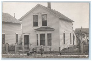 c1910's Children Playing Wagon Toy House Front RPPC Photo Antique Postcard