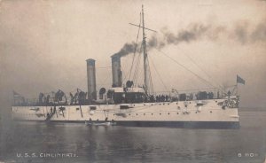 RPPC USS CINCINNATI BATTLESHIP MILITARY REAL PHOTO POSTCARD (c. 1905)