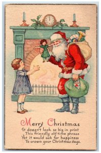 1925 Christmas Santa Claus Little Girl Sack Of Toys Fall River MA Postcard