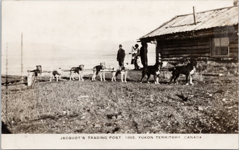 Jacquot's Trading Post Yukon YT People Sled Dogs c1905 Real Photo Postcard H18