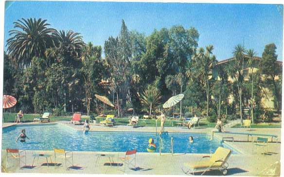 Pool Scene at Santa Maria Inn, Santa Maria, California, CA, pre-zip Code Chrome