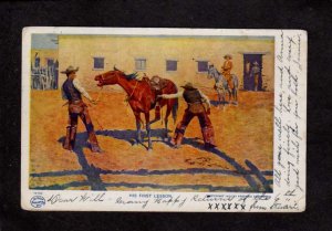Cowboy Riding Horse His First Lesson Painting Frederic Remington Postcard UDB