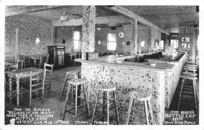 RPPC BOTTLE CAP INN Miami, FL Diner Interior Ripley's c1930s Vintage Postcard