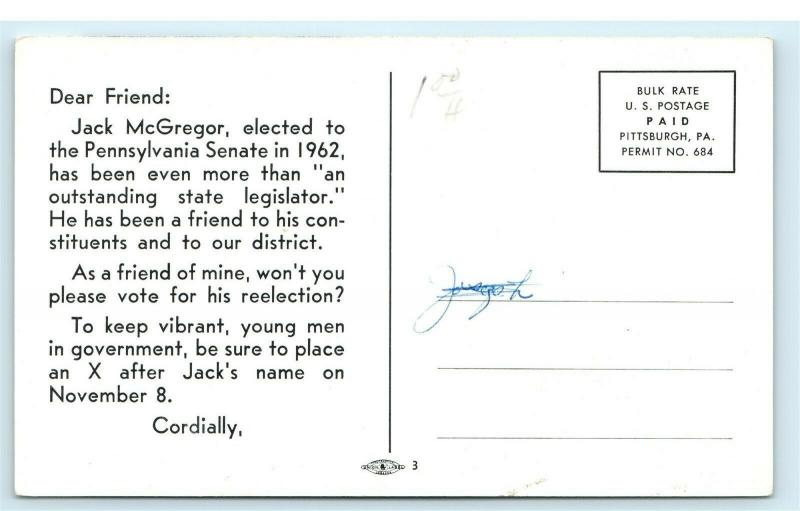 Senator Jack McGregor and Family Pennsylvania State 1962 Vintage Postcard D91