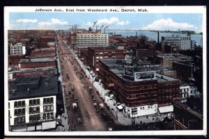 Michigan DETROIT Aerial View Jefferson Ave. East from Woodward Ave. pm1923 - WB