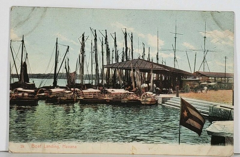Cuba Havana Boat Landing Pier Dock Ships Boats Flag Antique Postcard K1