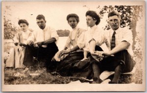 Group Photo Young Ladies And Gentlemen Near The Lake Postcard