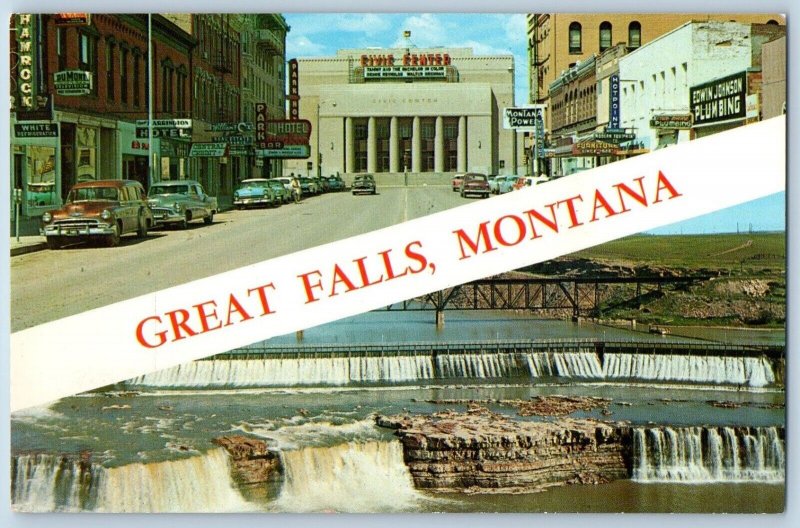 Great Falls Montana Postcard Fast Growing Cities Multiview 1960 Vintage Unposted