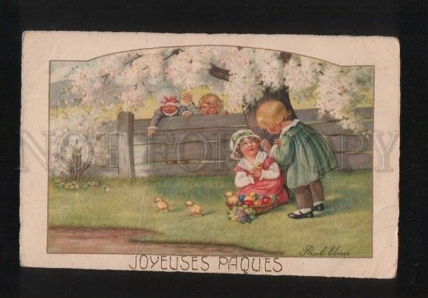 052813 EASTER Kids w/ Chicken by PAULI EBNER vintage PC