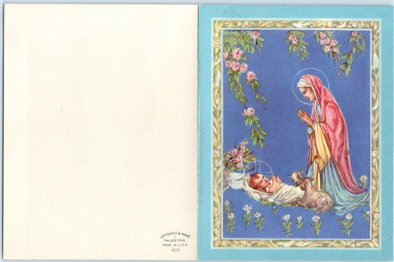 c1930s Cute Baby Jesus Christmas Greetings Card Mary Lamb Jefferies Manz Vtg 5A