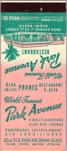 Matchcover Park Avenue Restaurant Miami Beach Florida 30 Strike MB175