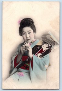 Japan Postcard Geisha Japanese Woman With Flower c1910's Unposted Antique