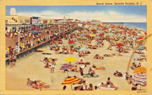 SEASIDE HEIGHTS NEW JERSEY~ELEVATED VIEW-BEACH SCENE POSTCARD 1954 PSTMK