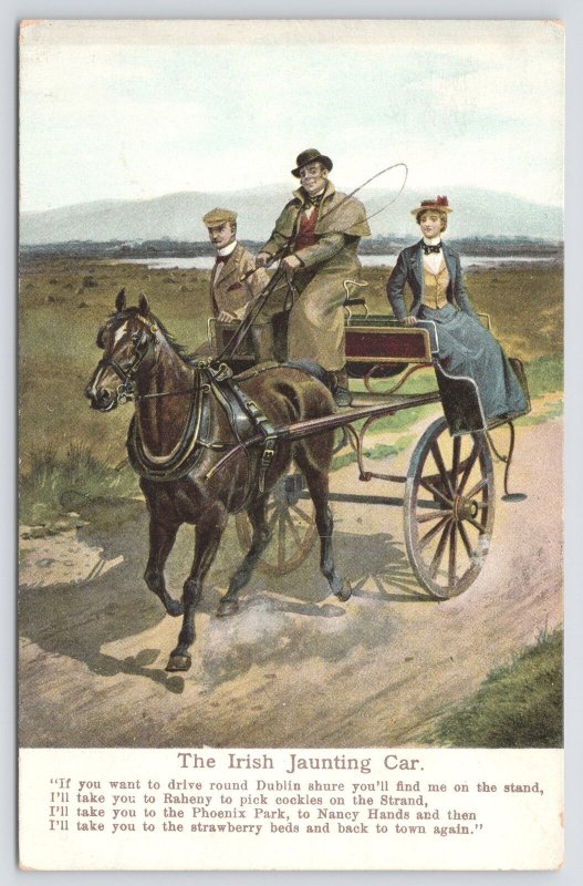 Transportation~2 Men & Woman On Carriage Irish Jaunting Car Poem~c1910 Postcard 