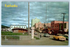 Fairbanks Alaska AK Postcard First Avenue Foreground Chamber Commerce Log c1960