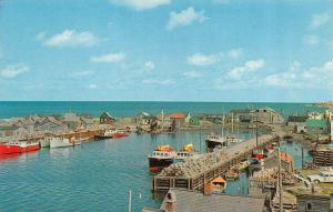 CHETICAMP, NS Canada  THE DIGUE BREAKWATER Cape Breton BOATS c1960's Postcard