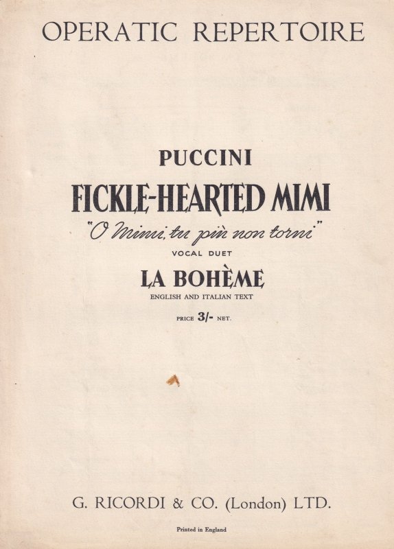 Fickle Hearted Mimi La Boheme Puccini Sheet Music