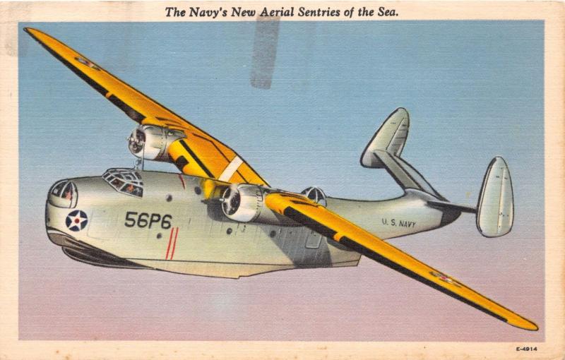 MARTIN PBM~NAVY PATROL BOMBER~AERIAL SENTRIES OF SEA~MILITARY AIRCRAFT POSTCARD