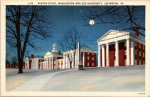 Vtg 1930s Winter Scene Washington Lee University Lexington Virginia VA Postcard