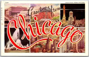 1946 Greetings From Chicago Illinois IL Large Letter Landmarks Posted Postcard