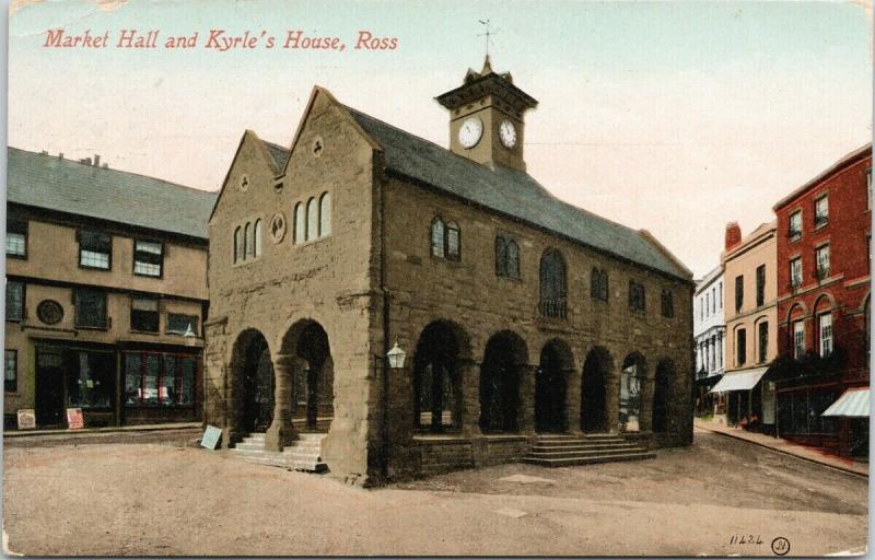 Market Hall and Kyrle's House Ross Herfordshire UK c1910 Postcard D90