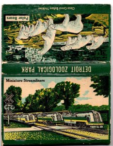 Matchbook Cover Postcard Detroit Zoological Bears Miniature Streamliner Train