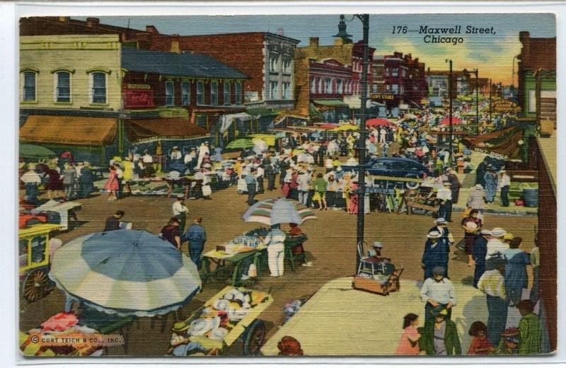 Maxwell Street Market Chicago Illinois 1945 postcard