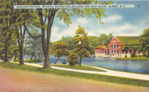 Albany New York~Washington Park-Recreation Building & Boat House~1948 Postcard