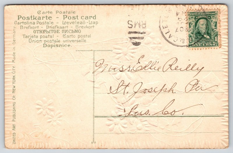 Nine Mile Pennsylvania Flower Greetings~c1910 Gold Embossed Postcard