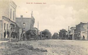 Florence Ont. Canada Main Street Storefronts Horse & Wagons Postcard