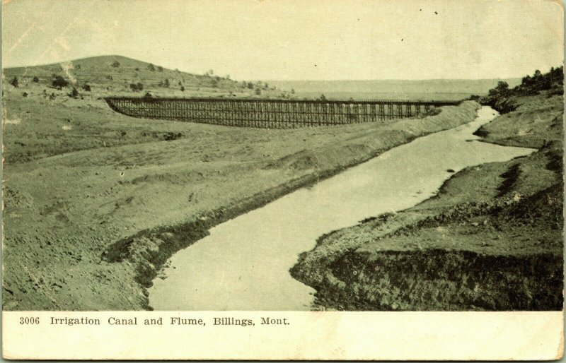 Irrigation Canal Flume Railroad Bridge Billings Montana Postcard 1907