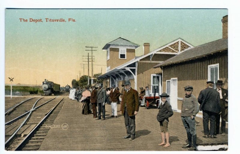 Titusville FL Railroad Station Train Depot Postcard