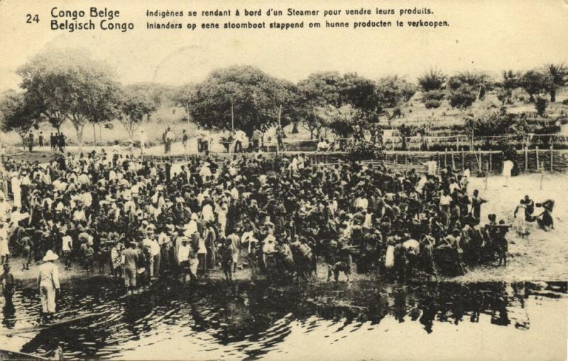 belgian congo, Native Sellers Boarding a Steamer (1920s) Postcard (24)