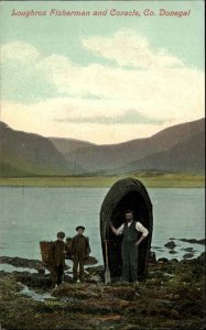 Donegal Ireland Loughros Fisherman and Coracle Fishing Shack c1910 Postcard