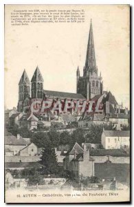 Old Postcard Autun Cathedral view from the Faubourg Talus