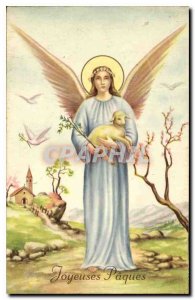 Old Postcard Happy Easter Angel Lamb