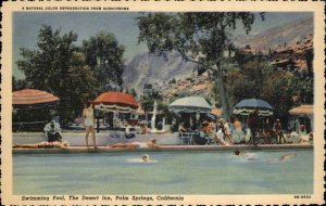 Palm Springs California CA Desert Inn Swimming Pool Linen Postcard