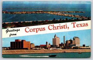 Banner~Greetings From Corpus Christi Texas~Aerial & Skyline Views~Vintage PC