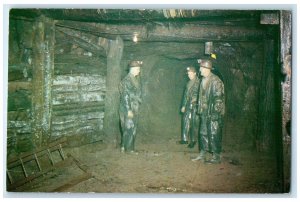 c1960 Crystal Falls Iron Mine Underground Tours Ride Cage Down Michigan Postcard