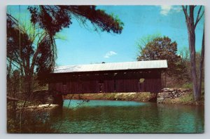 Covered Bridge Over Warner River WATERLOO New Hampshire Vintage Postcard A115