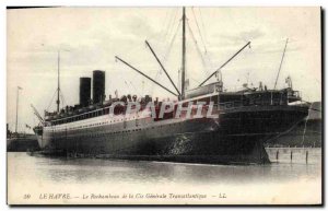 Postcard Old Ship Boat Le Havre Le Rochambeau Cie Generale Transatlantique