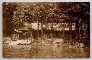RPPC Lakeside Camp Swimming Lodge Boats Oars Photo by S. Achber Postcard M38